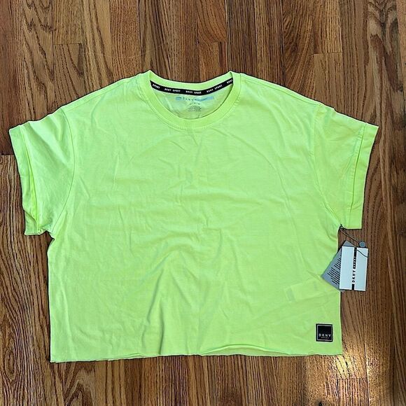 DKNY Sport Neon Yellow Tee T-shirt Shirt Top Crop Short Women’s Medium M NWT - Picture 1 of 5